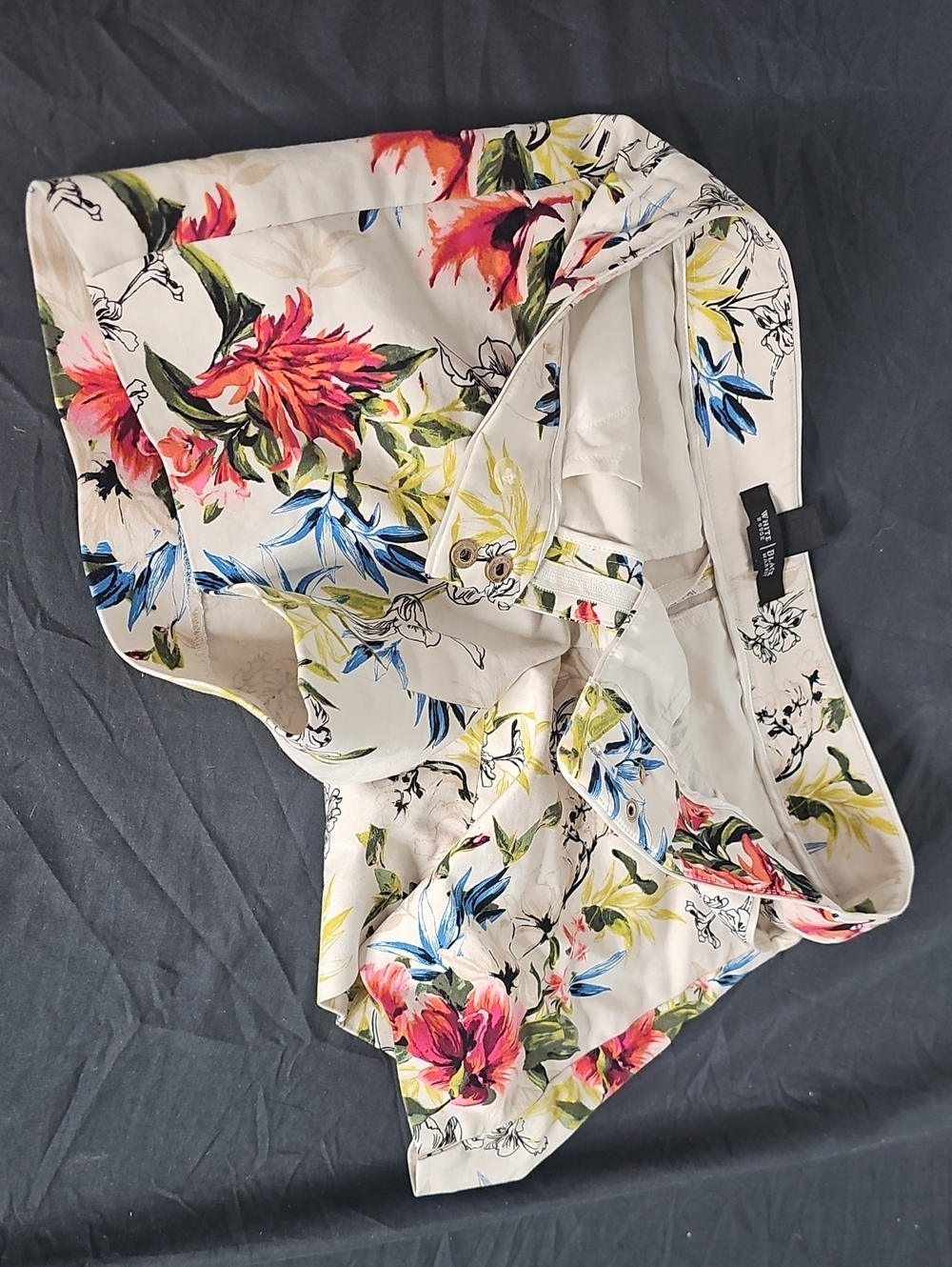 White House Black Market Ivory Floral Skirt with Blue & Yellow Accents